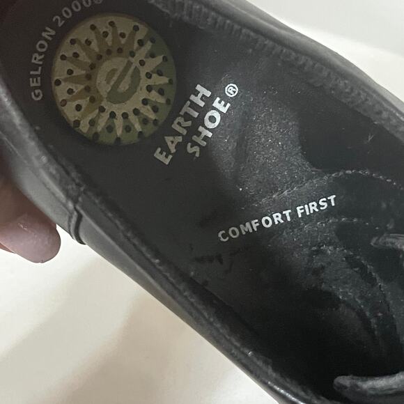 Earth Shoe Sophia Black Leather Oxford Slip On Chunky Goth Grunge Casual 7 - Picture 7 of 9